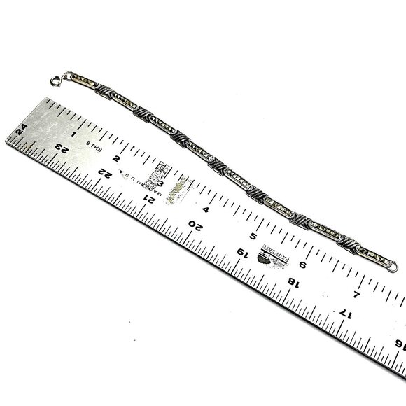 Vintage DBJ Marcasite Sterling Silver Link Bracelet — Art Deco Revival— NOS - Picture 10 of 11